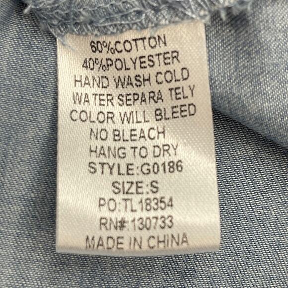 Umgee Chambray Babydoll Dress Sz S Sleeveless Blue Lightweight Smock Tunic - Picture 7 of 9